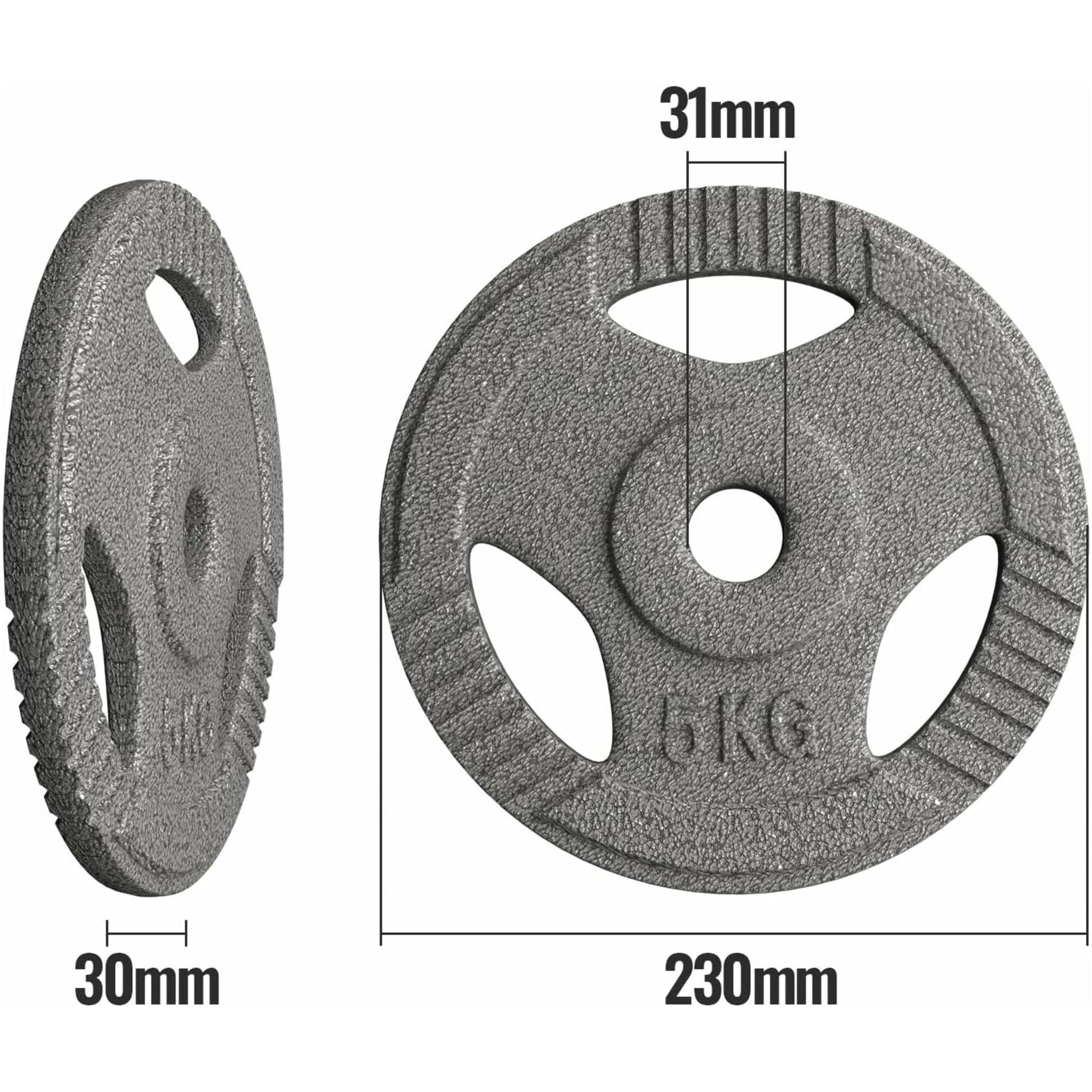 Set discuri fonta cu maner, 1 x 5kg, 30mm, Physionics - Gorilla Sports Ro