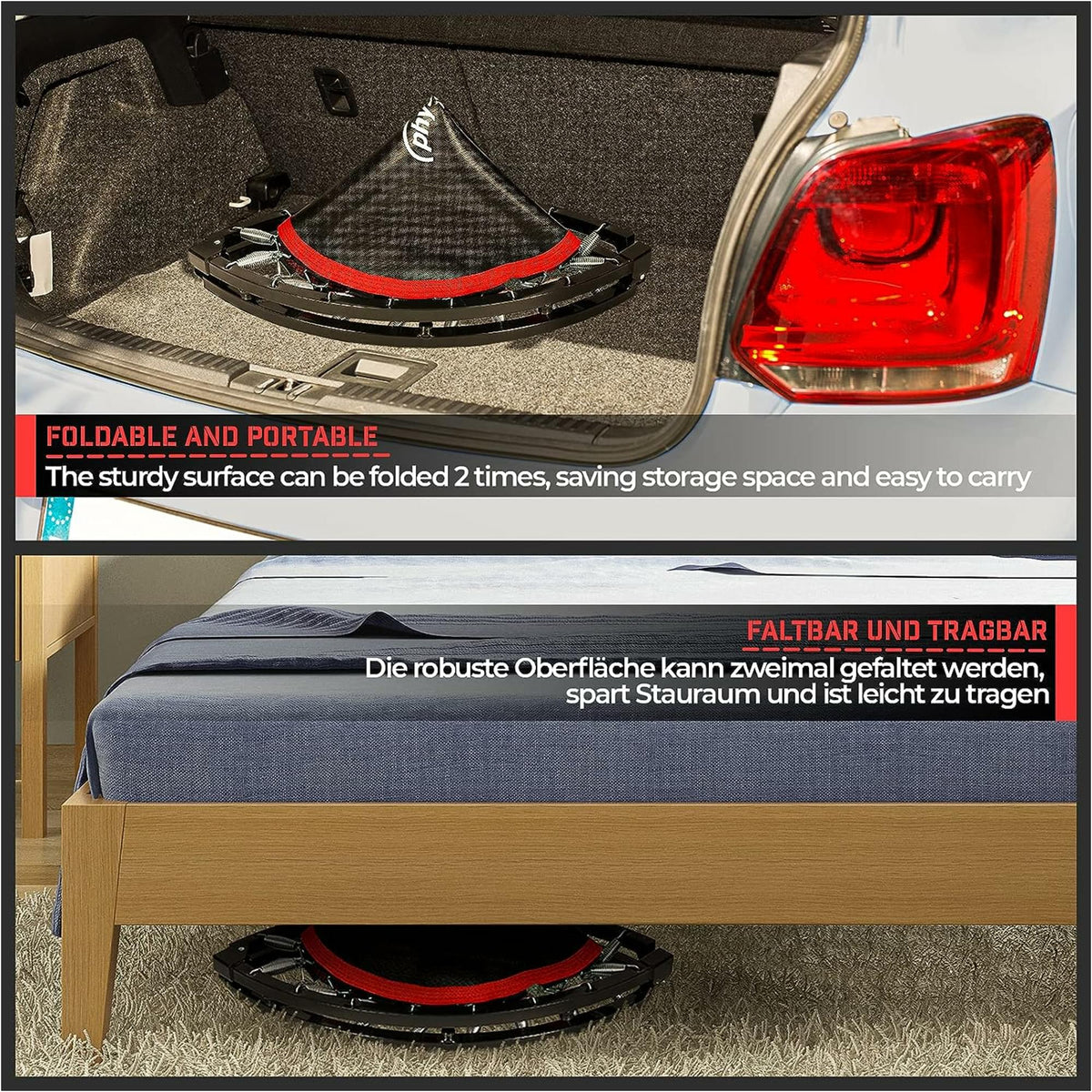 Trambulina fitness reglabila, pliabila, rosie, 101 cm, Physionics - Gorilla Sports Ro