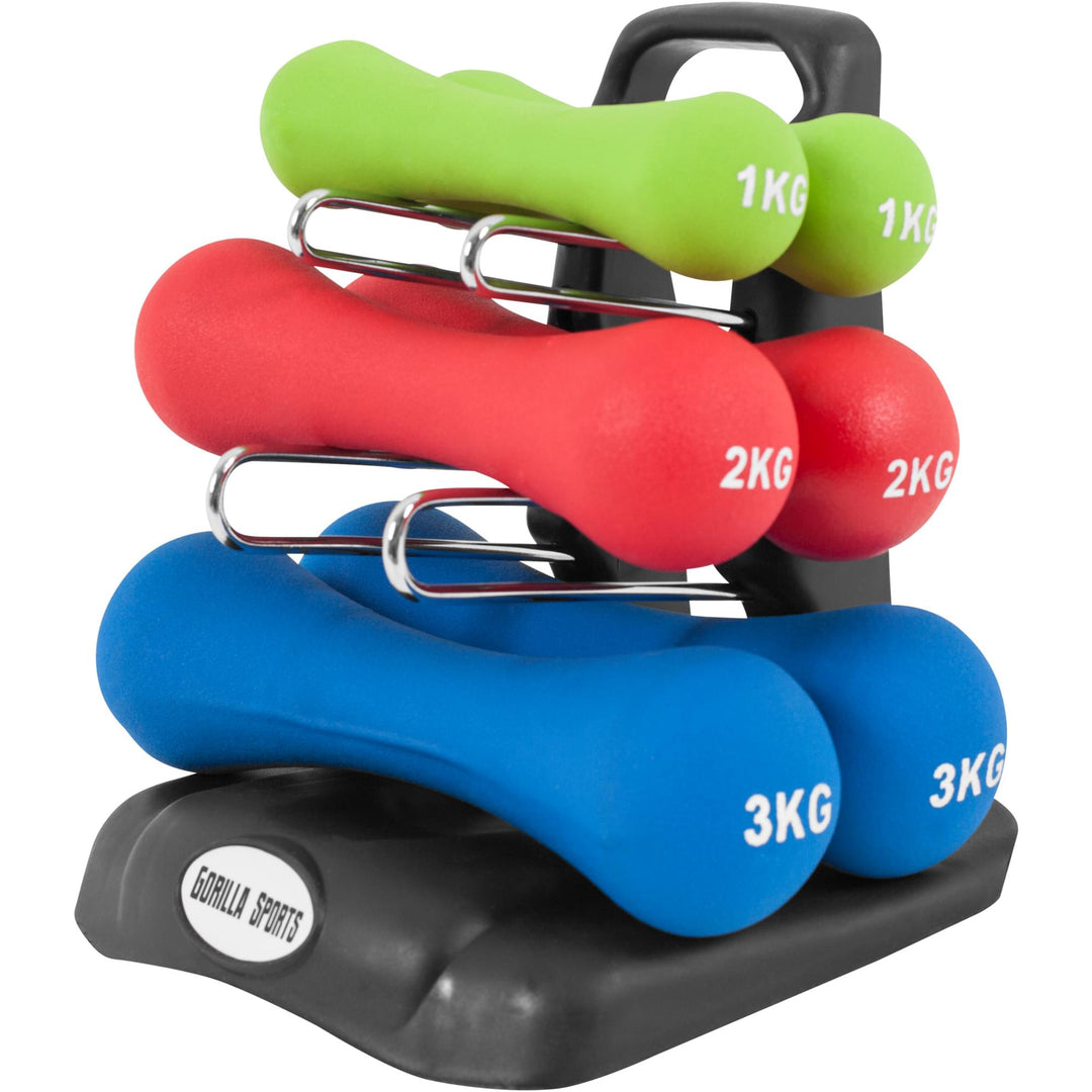 Set gantere pentru gimnastica din fontă cu înveliș din neopren 12 kg - Gorilla Sports Ro