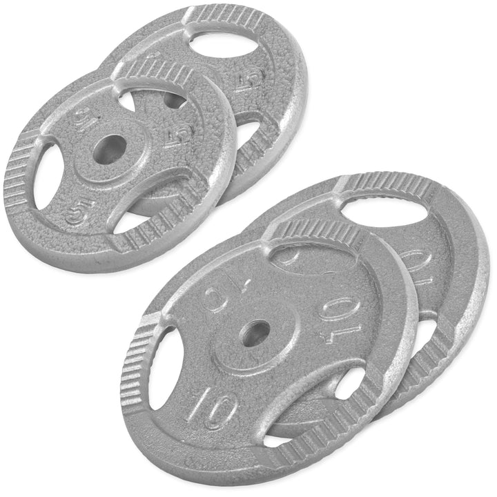 Set de discuri cu prindere din fontă argintiu 30 kg - 2 x 5 - 2 x 10 kg - Gorilla Sports Ro